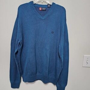Chaps Ralph Lauren Sweater Mens XLT V-Neck Pullover Cotton Knit Turquoise